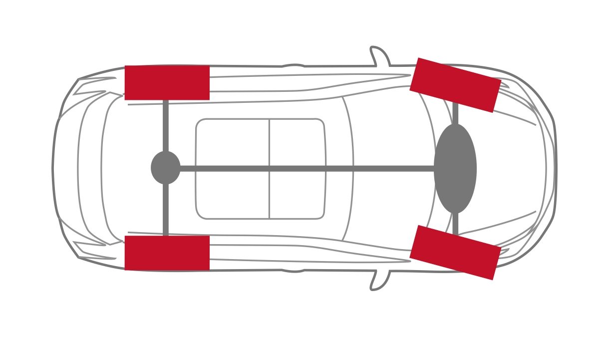 Полный привод Nissan MURANO: иллюстрация мощности, подаваемой на все четыре колеса во время поворота